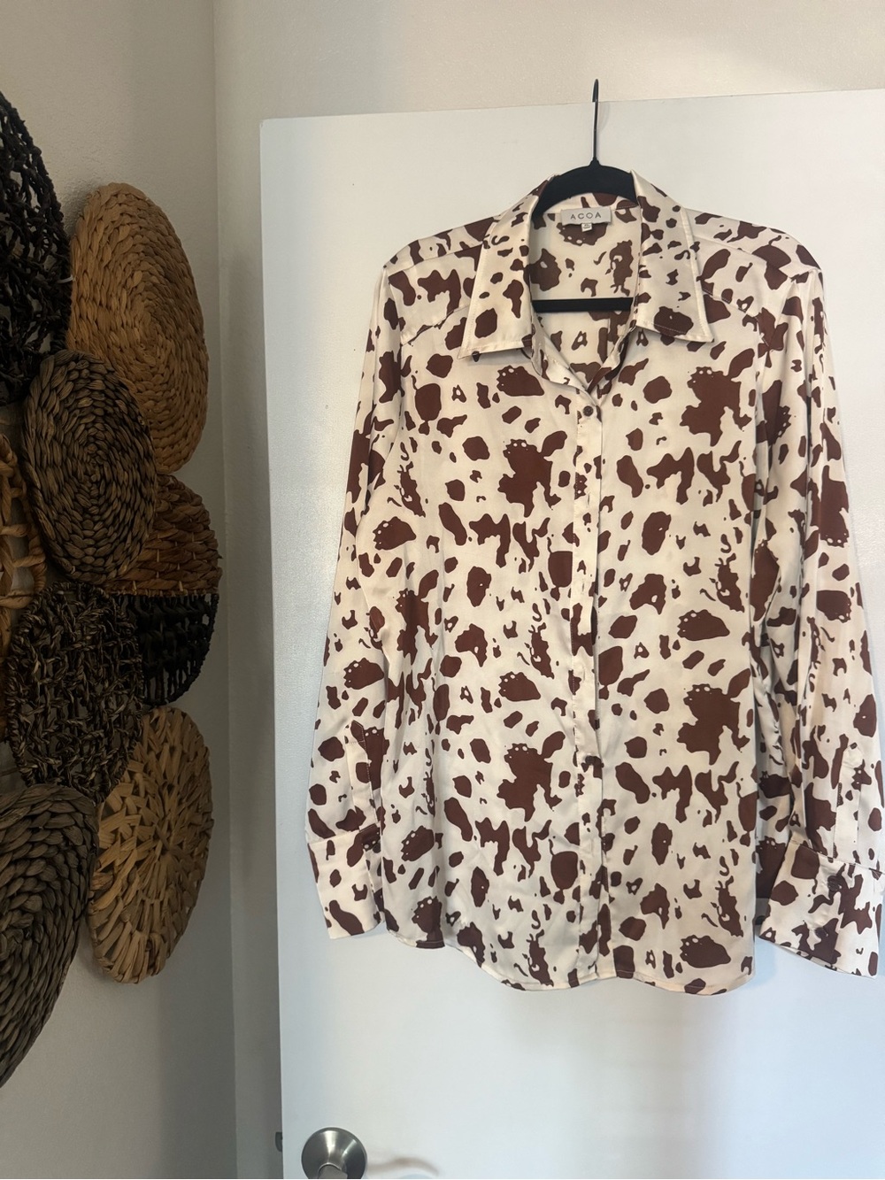 ACOA Brown and Cream Cow Print Button-Up Shirt